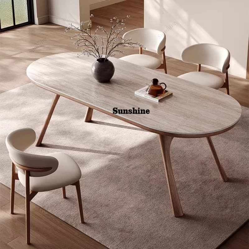 Solid wood, home modern simple high-end small apartment, retro travertine rock slab dining table and chair combination
