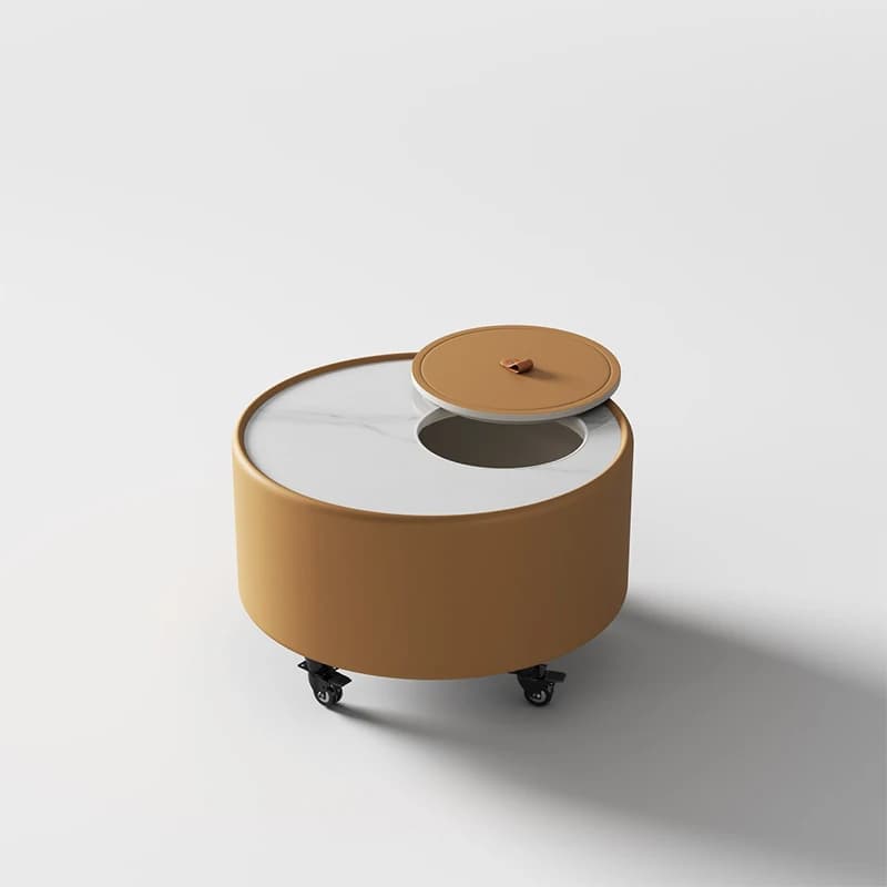 For small simple living room furniture coffee table with storage modern rotatable round  with wheels