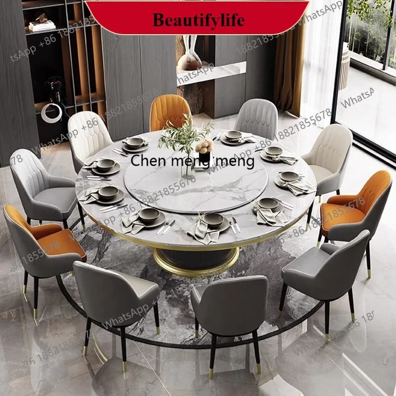 G153 Hotel rock slab dining table large round table with turntable marble new Chinese box rock slab table free turntable