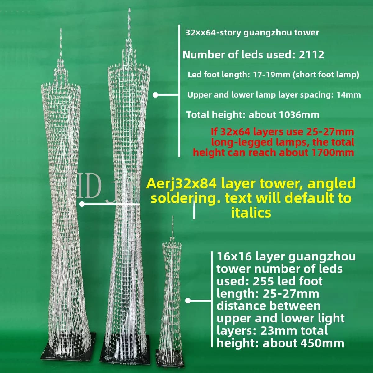 64-Layer Canton Tower DIY Kit – LED "Xiaomanyao" Light Cube, STM32 Microcontroller Electronic Components Set