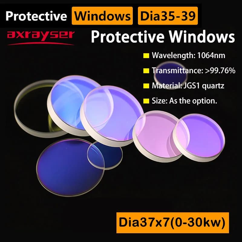 37x7 Fiber Laser Protective Window Quartz Fused Silica D36-39mm Lenses Series 1064nm for Precite Raytools Bodor WSX Amada