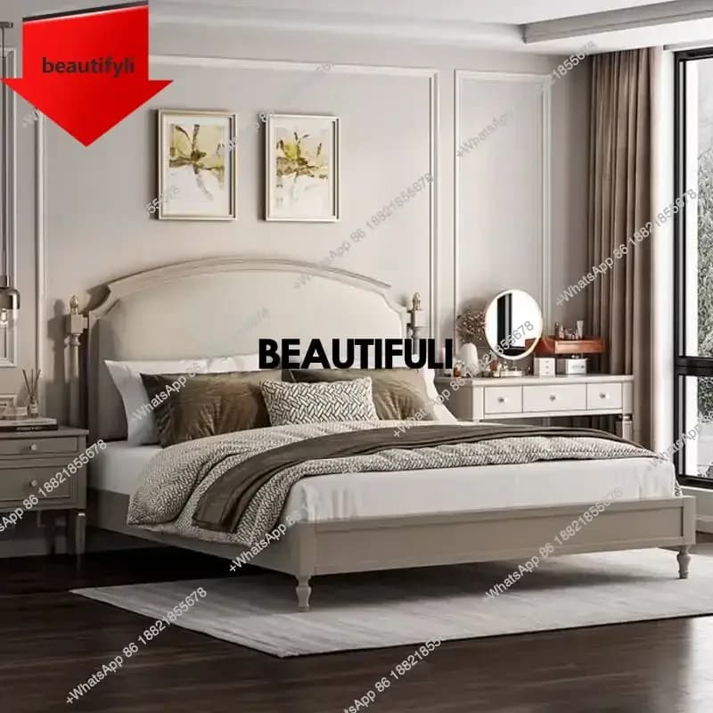 Q181 Europen Waterproof Double Bed Bedroom Designer Wooden Luxury Double Bed Headboards Platform Cama Matrimonial Home Furniture