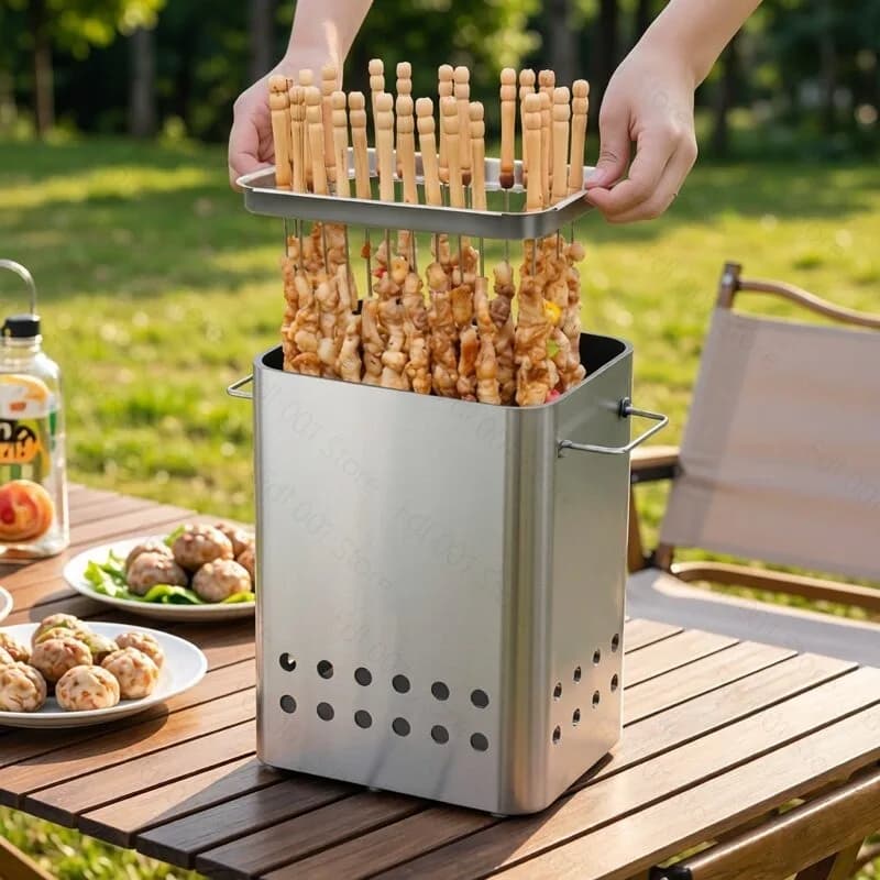 No oil fume barbecue artifact hanging stove barbecue grill charcoal barbecue skewers household outdoor stainless steel carbon