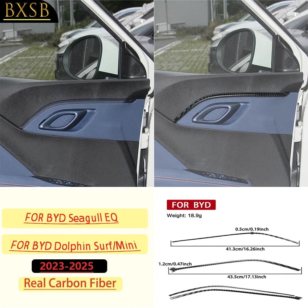Carbon Fiber For BYD Seagull EQ/Dolphin Surf/Mini 2023-2025 Car Rear Interior Door Panel Trim Sticker Interior Accessories