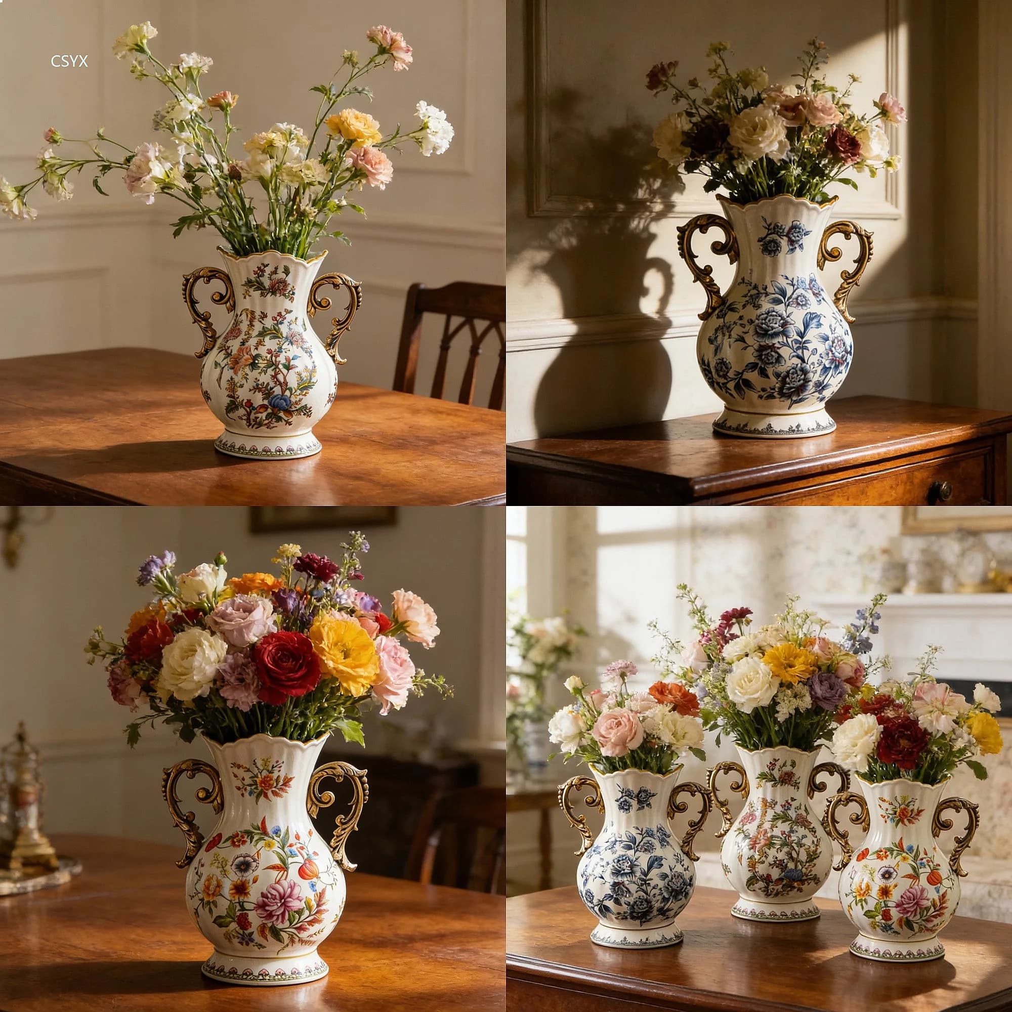 Luxury Ceramic Vase European Retro American Light Luxury Living Room High-End Flower Vase Decorative Elegant Home Decor