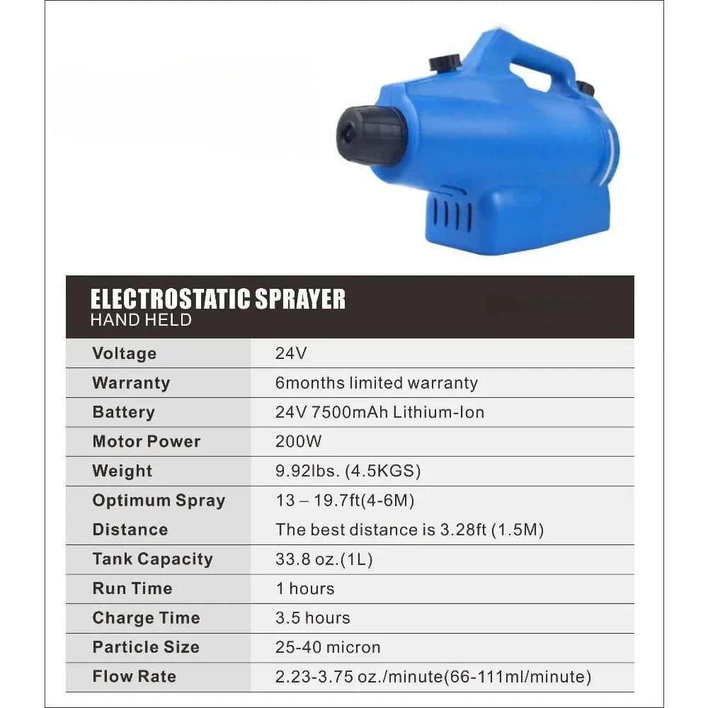 Efficient Electric Power Sprayer for Agriculture and Horticulture ULV Fogger 1.0 Liters Capacity