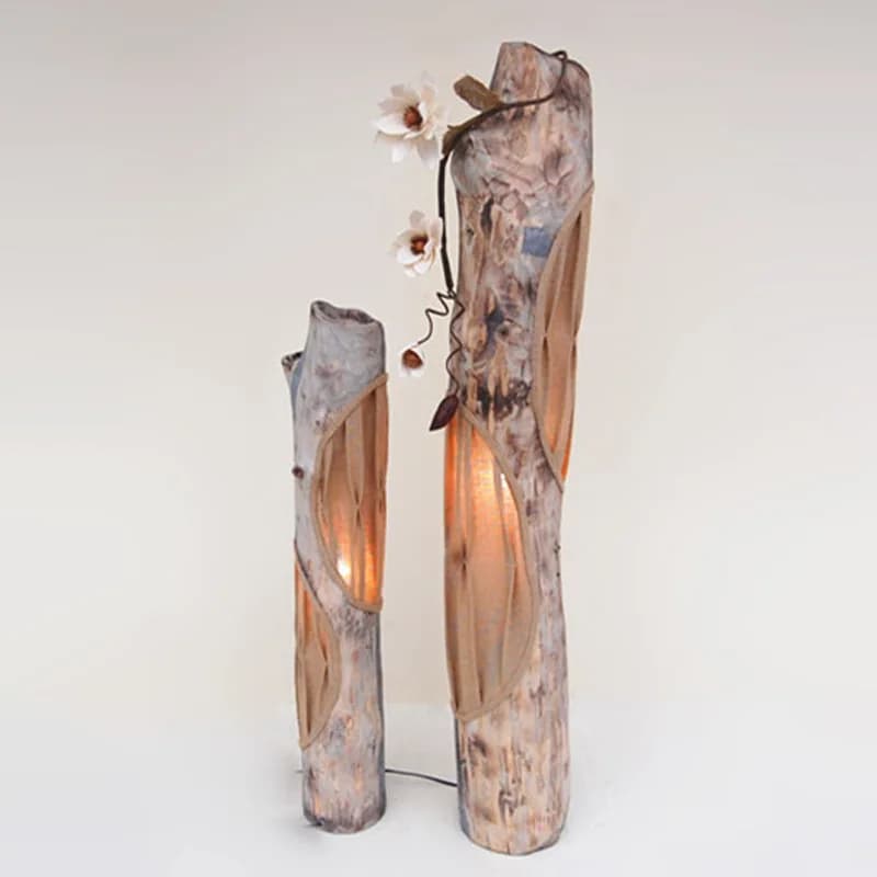 Log craft floor lamp pastoral warm homestay hotel decorative lamps y