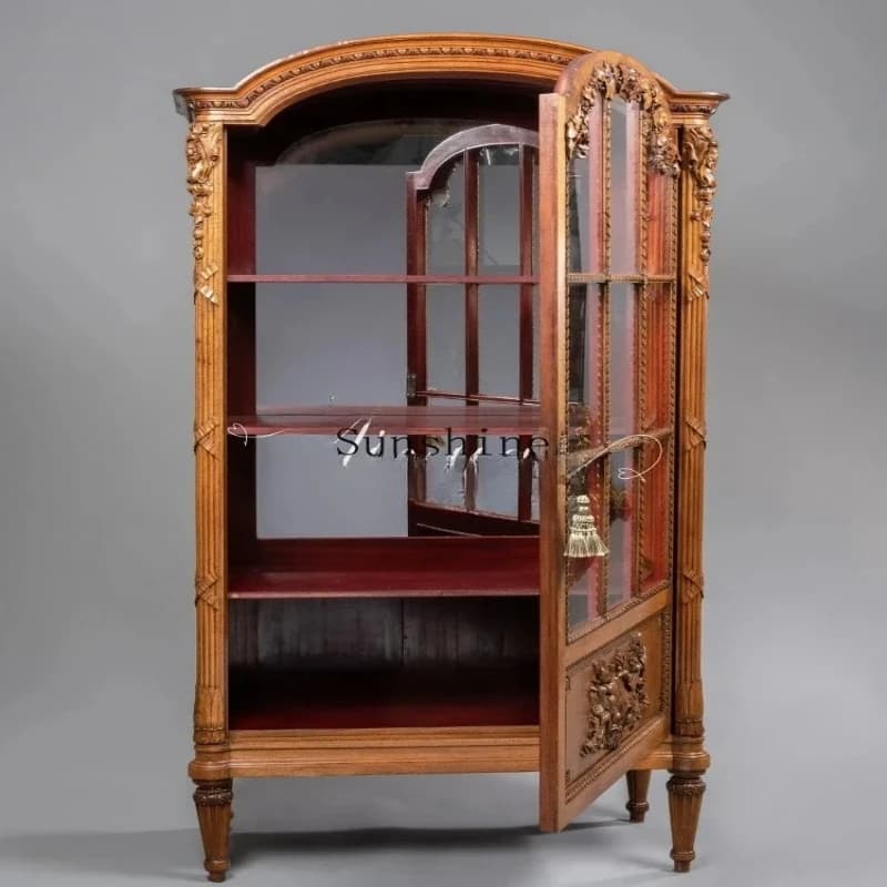 French solid wood carving flower locker old simple display cabinet       FT