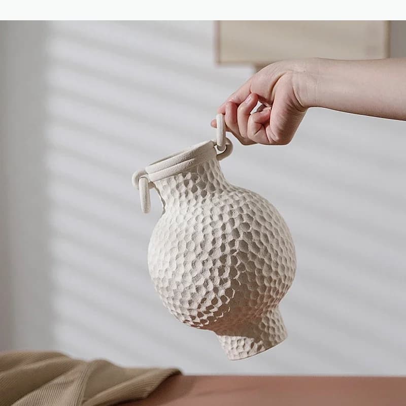 Ceramic White Vase Ring Handle Handmade Porcelain Bottles Flower Vase Home Decoration Accessories