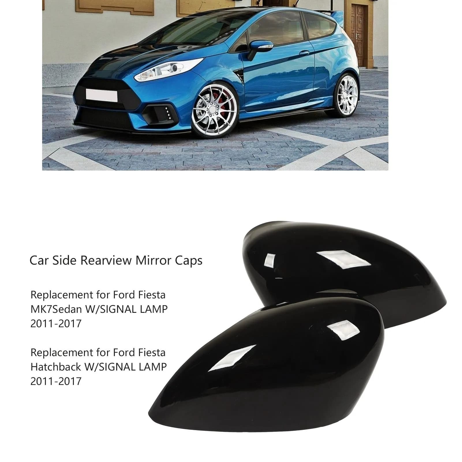 Mirror Cover Anti-Scratch Mirror Cap Gloss Black Abs Mirror Shell Replacement For Ford Fiesta Mk7 With Signal Lamp 2011-2017
