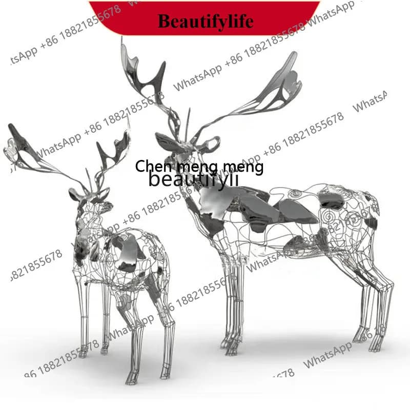 X  Lawn Courtyard Stainless Steel Hollow Deer Sculpture Hotel Outdoor Large Floor Ornaments