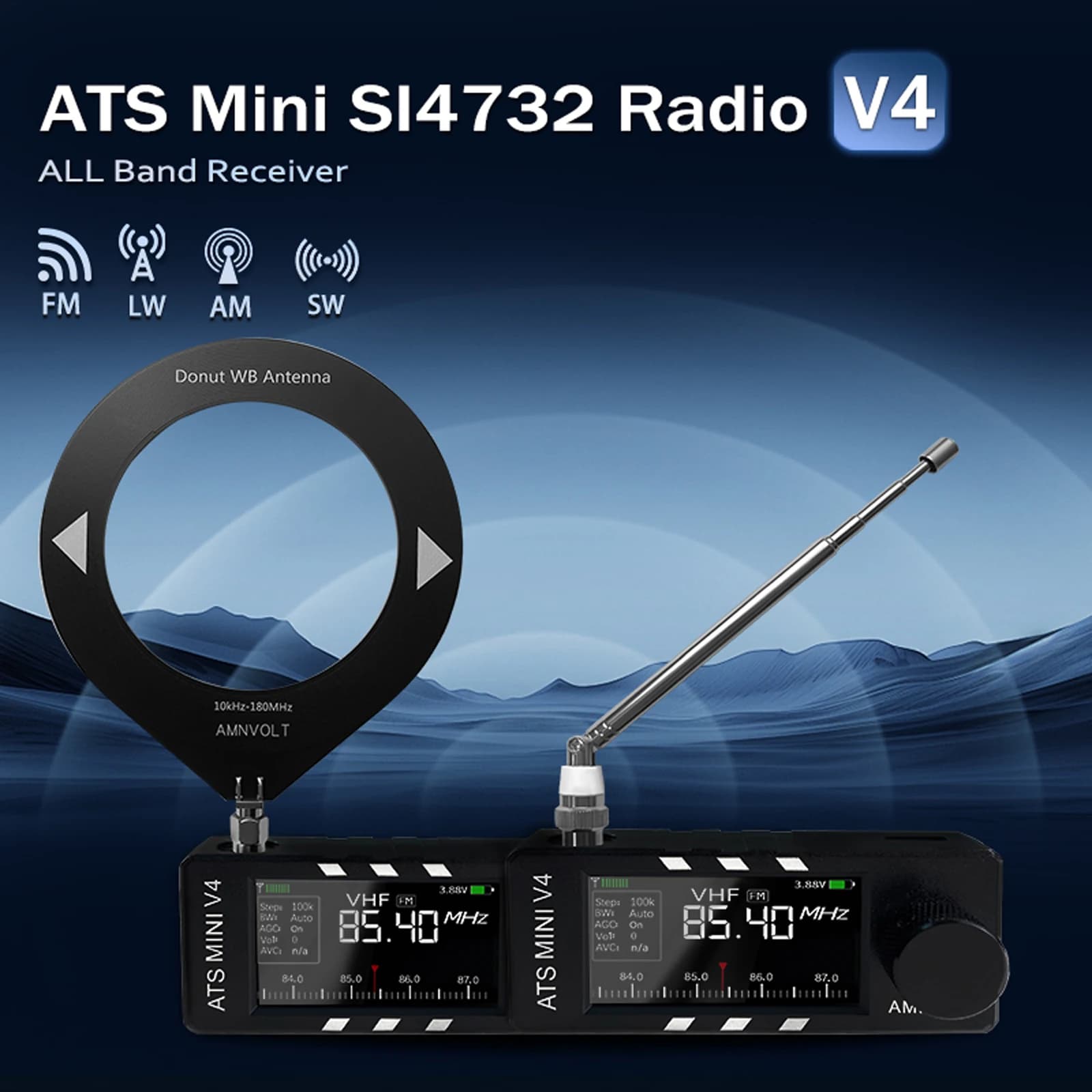 AMNVOLT V4 ATS MINI SI4732 Radio ALL Band DSP Radio FM AM SSB LSB USB Receiver Built-in Hi-Z Headphone Amplifier Circuit