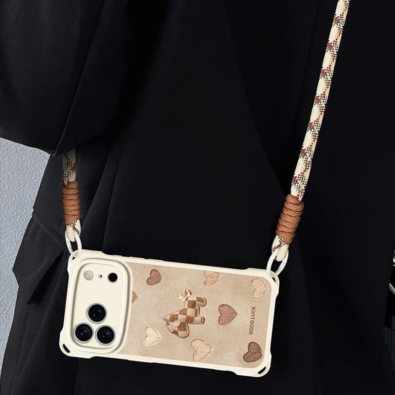Crossbody Lanyard Cute Heart Pony Phone Case For iPhone 17 16 15 14 13 12 11 Pro Max Soft TPU Shockproof Corners Protective Case