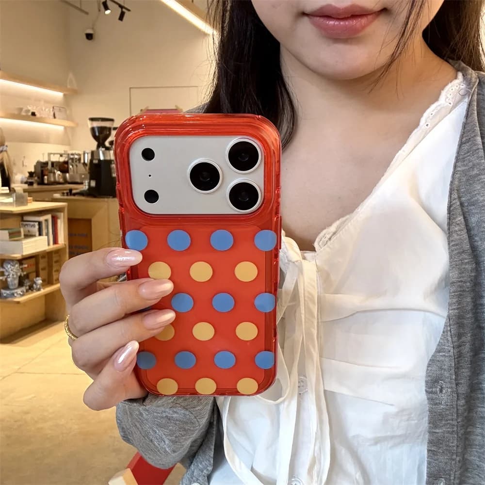 Kawaii Dopamine Multicolor Polka Dot Phone Case For iPhone 15 16 17 ProMax Transparent Color Frame Anti-drop Protective Cover
