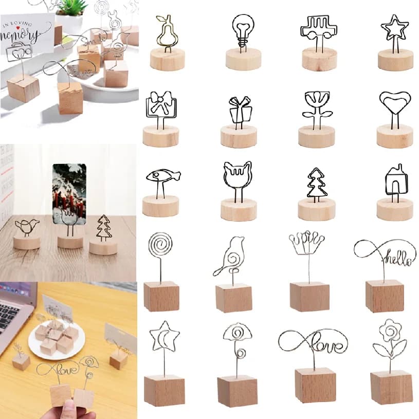 1PC New Creative Round Wooden Note Picture Frame Clip Table Number Wedding Photo Holder Photo Clip Memo Name Card Pendant Holder