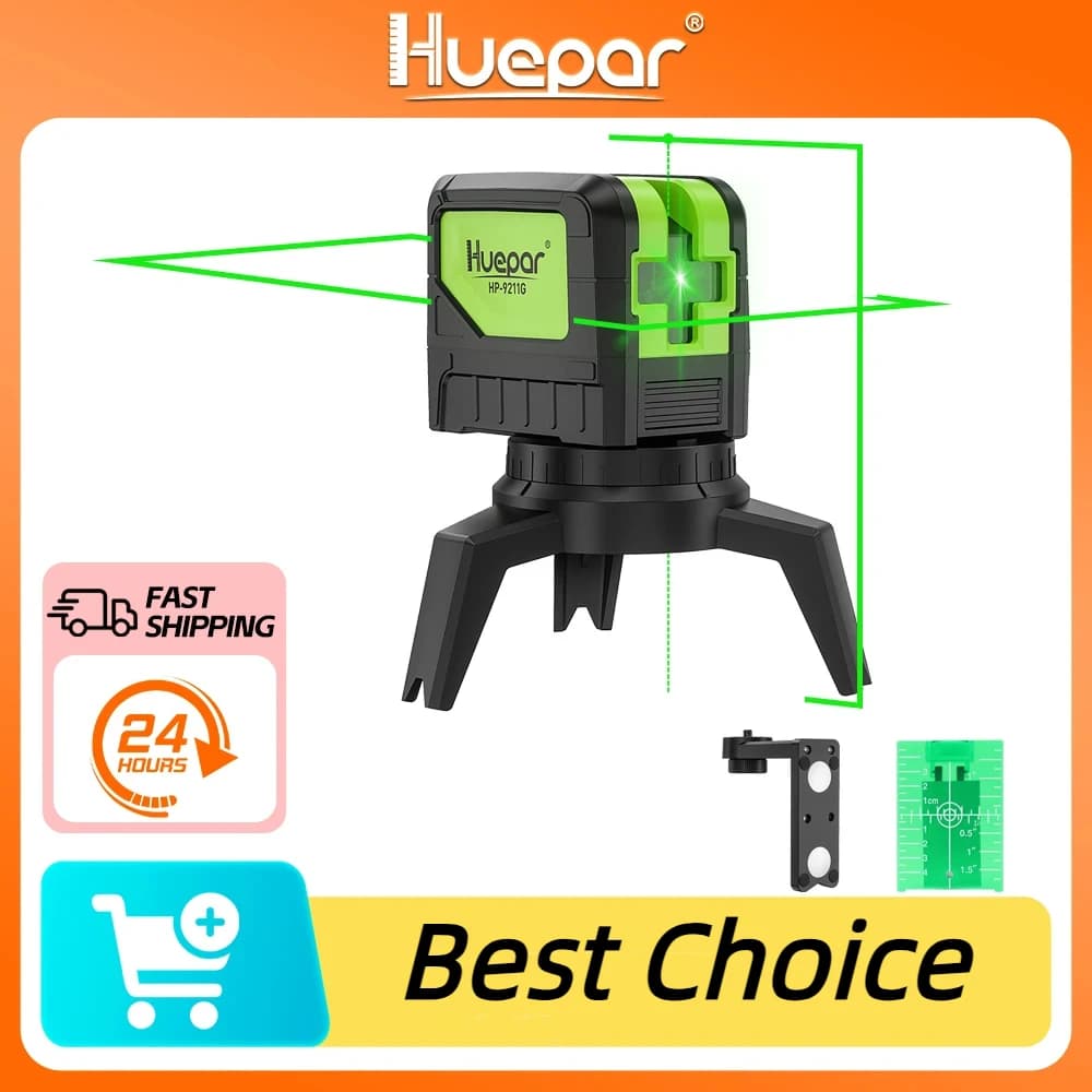 Huepar 9211G Laser Level Green Beam Self-leveling 180-Degree Self-Leveling Alignment Laser Tools with 2 Plumb Dots