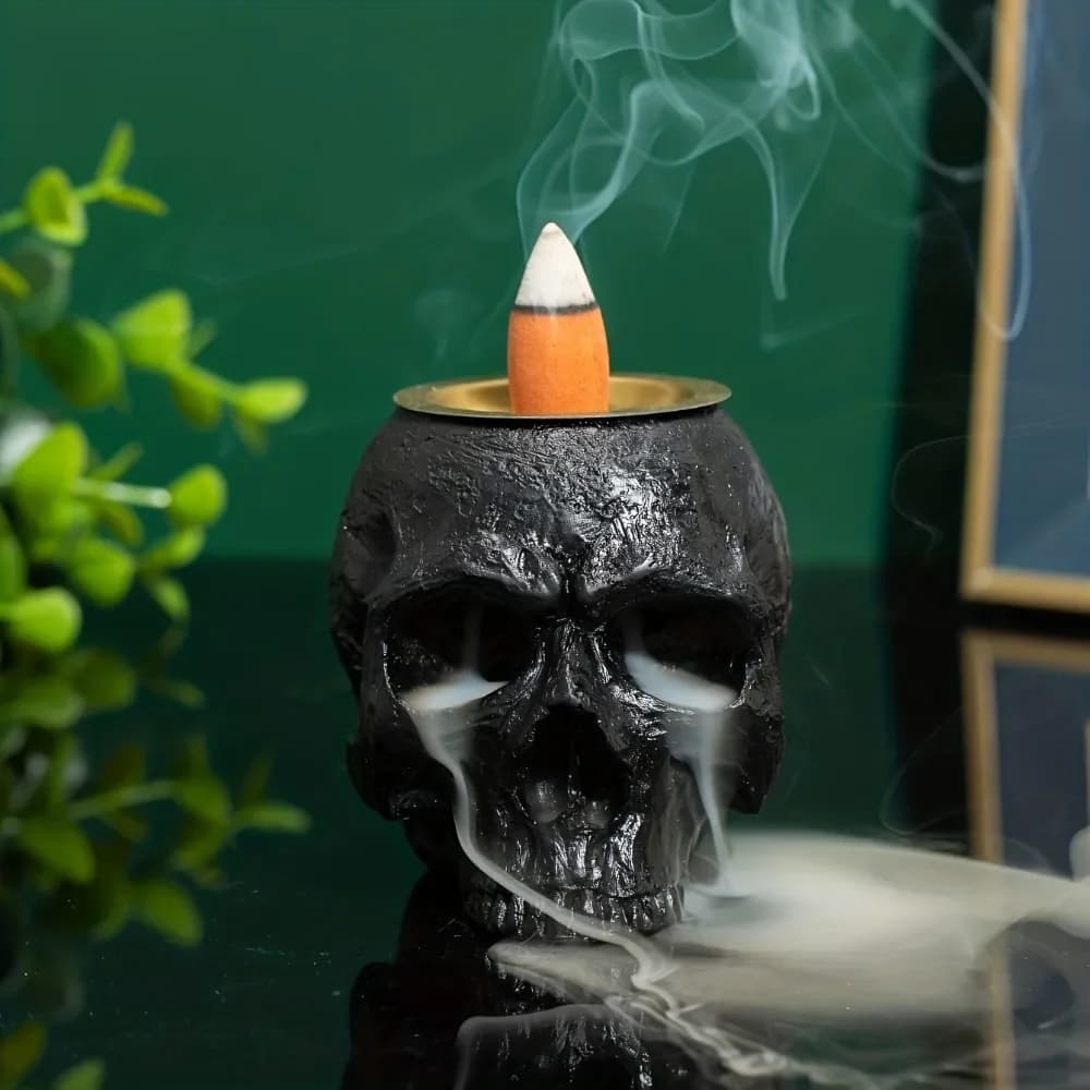 Classic Resin Skull Incense Tabletop Decorative Aromatherapy Holder Figurines Home Decoration for Halloween Ornament