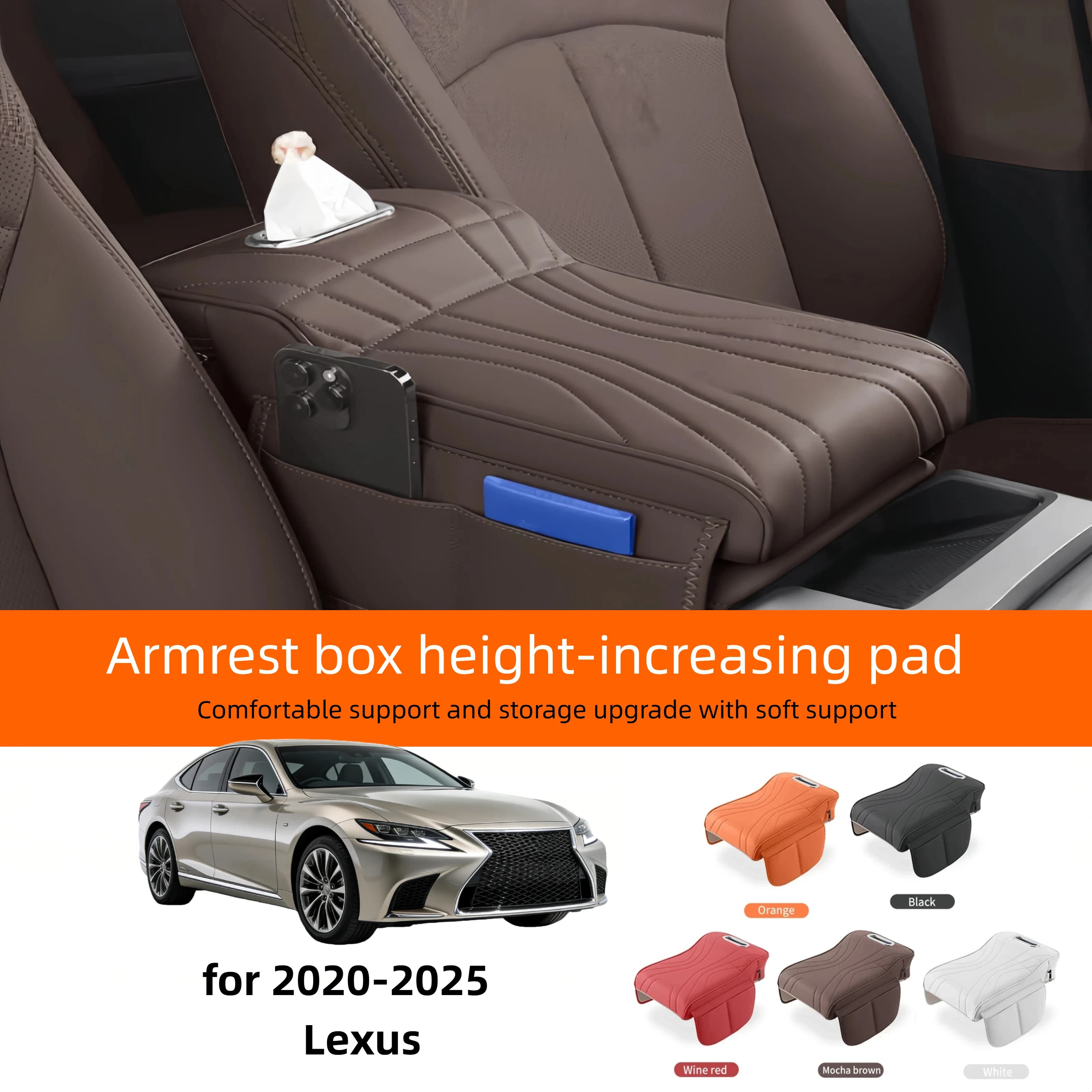 Car Central Armrest Cushion for Lexus RX300/NX200/ES200/CT/UX260 - Thickened Heightened Protective Cover with Tissue Storage