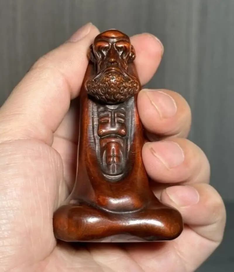 Blessing Chinese boxwood Buddha figure statue netsuke Collection Gift