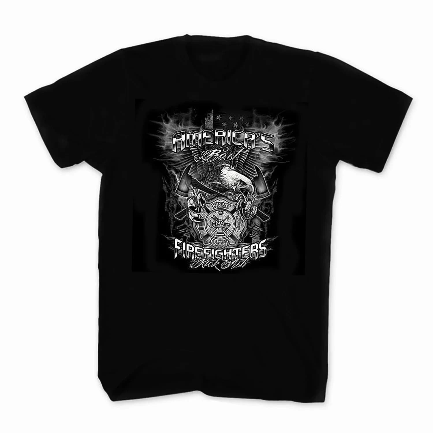 Patriotic Eagle Flames Fireman FD Firefighters Gift T Shirt. New 100% Cotton Short Sleeve O-Neck Casual T-shirts Size S-3XL