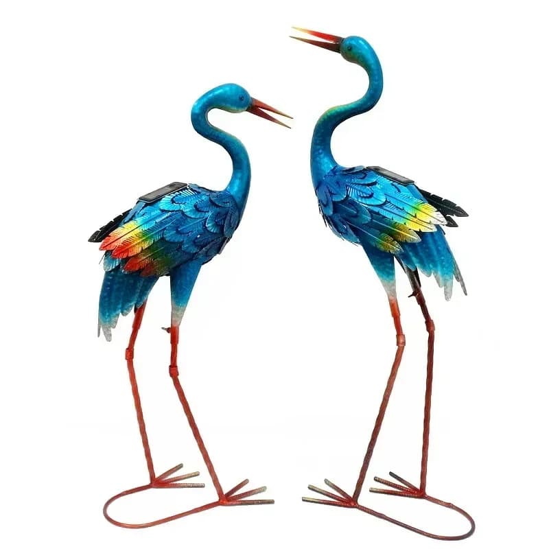 Kindergarten decoration, animals, wrought iron crane, villa small garden decoration, courtyard landscape, solar lights