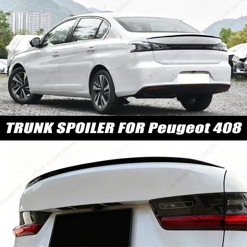 120CM Glossy Black Soft Rubber Universal Rear Trunk Spoiler 5D Carbon Look Tail Wing Fit For Peugeot 408 Sedan Car Accessories