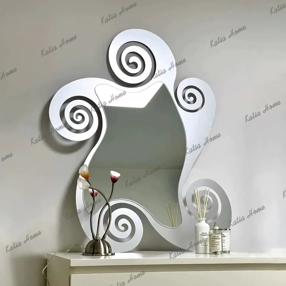 Minimalist Art Decor Wall Mirror Irregular Metal Framed Vanity Mirror Unique Hanging Accent Mirror Bedroom Home Wall Decoration