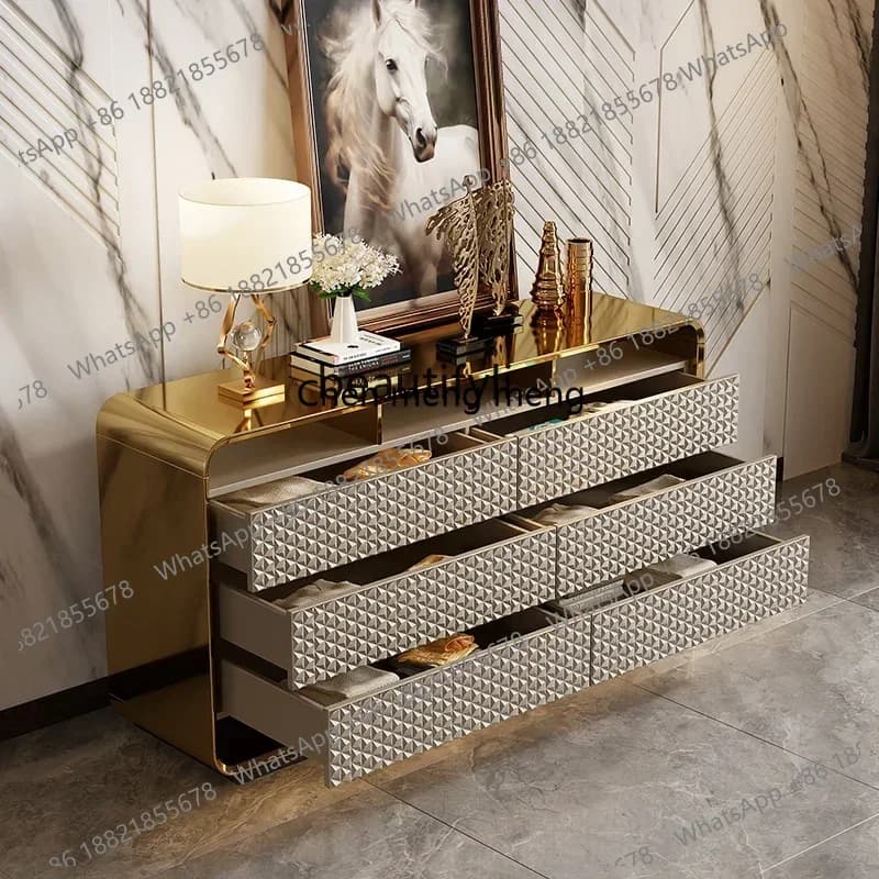 Y183FAItalian light luxury chest sofa solid wood dining side cabinet living room entrance cabinet paint bedside cabinet