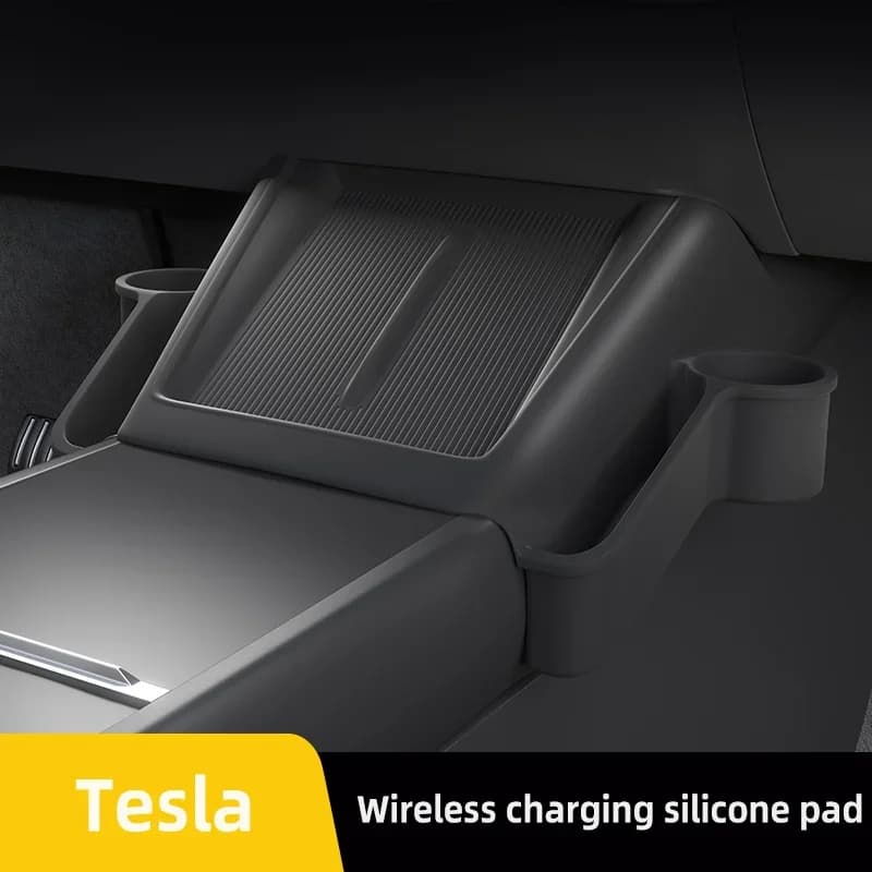Wireless Charger Phone Pocket for Tesla with Cup Holders Anti-Slip Noise-Free Storage Organizer Custom Fit Tesla 3 Y 2025 2026