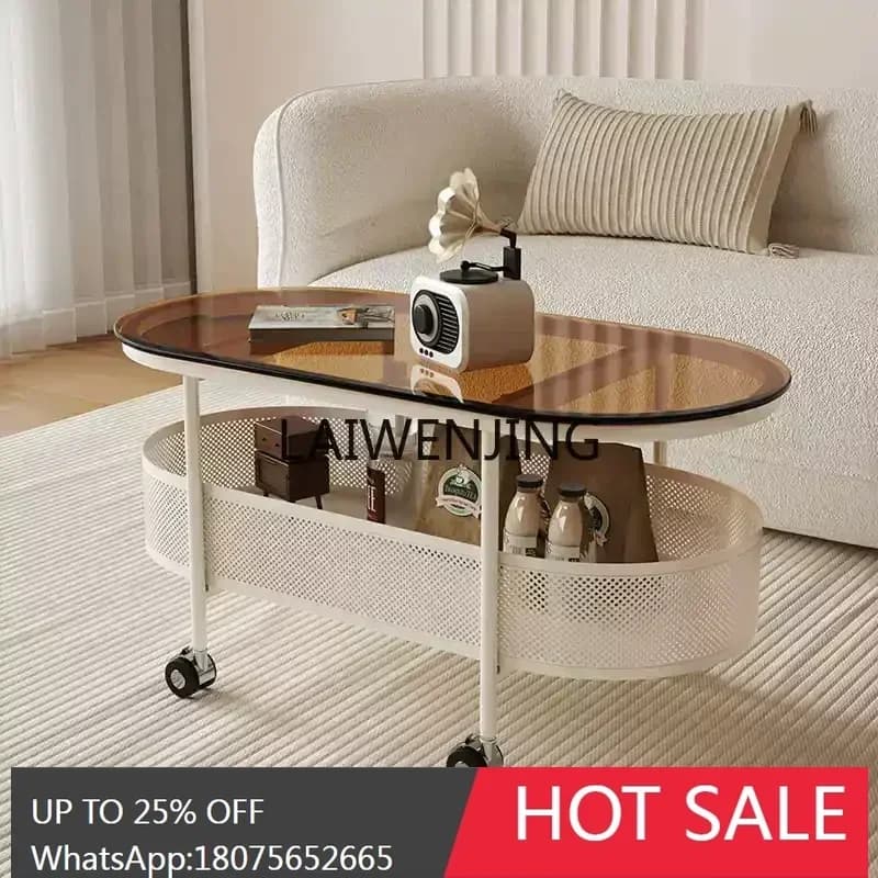 MJY removable mini cart coffee table living room balcony glass edge cabinet