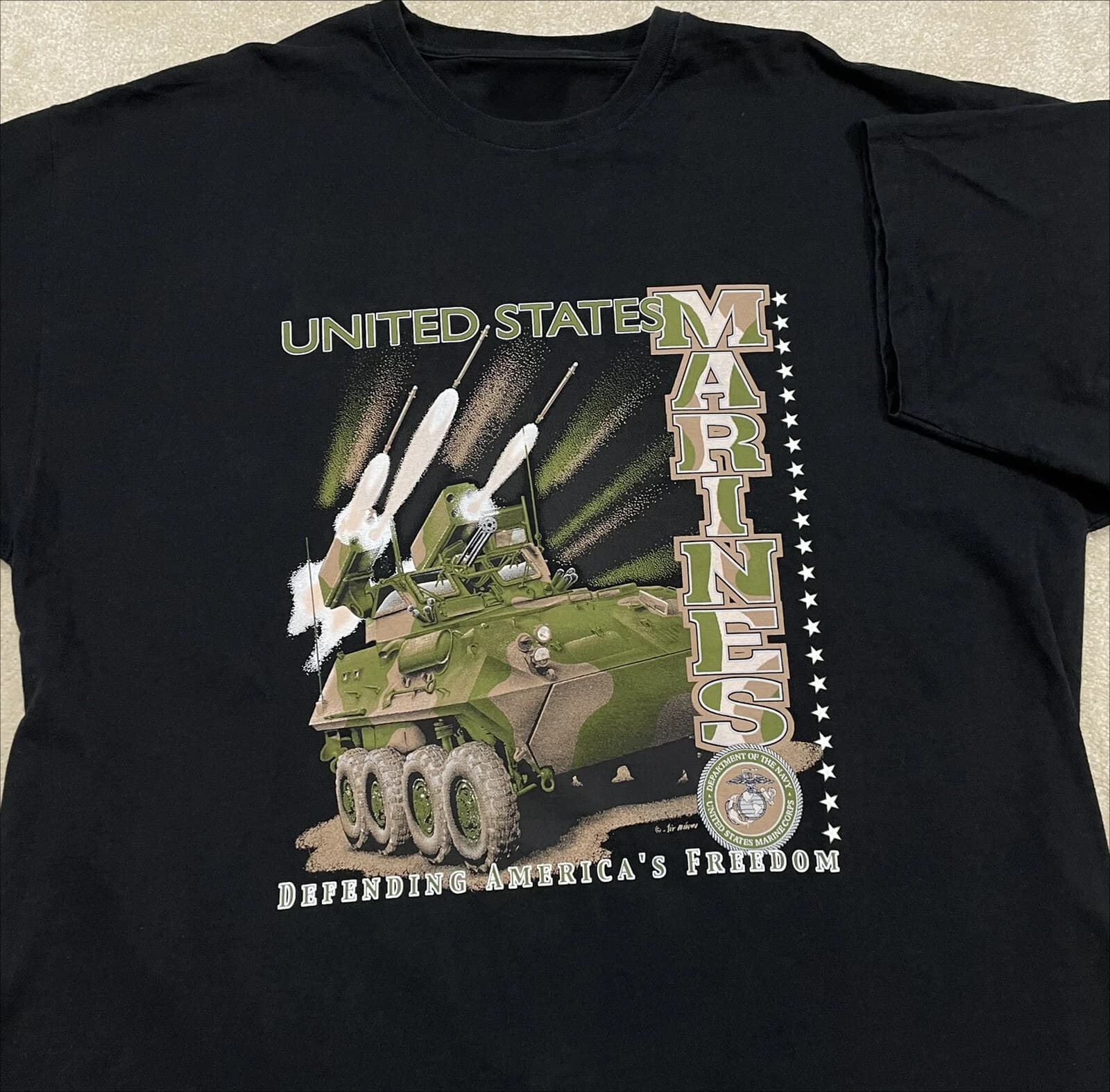 Vintage US military missile tank 100% cotton short sleeve men's casual printed T-shirt.
