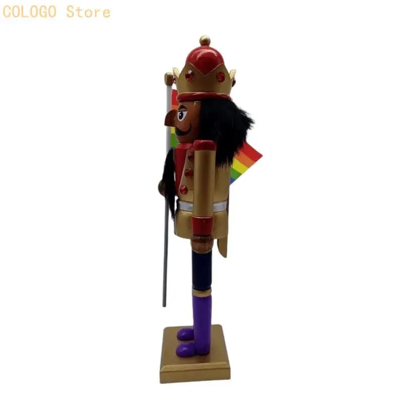 Wooden Christmas Nutcrackers Decors with Rainbow Flag, Freestanding African King Figurine, Multicolored Shelf and Mantels