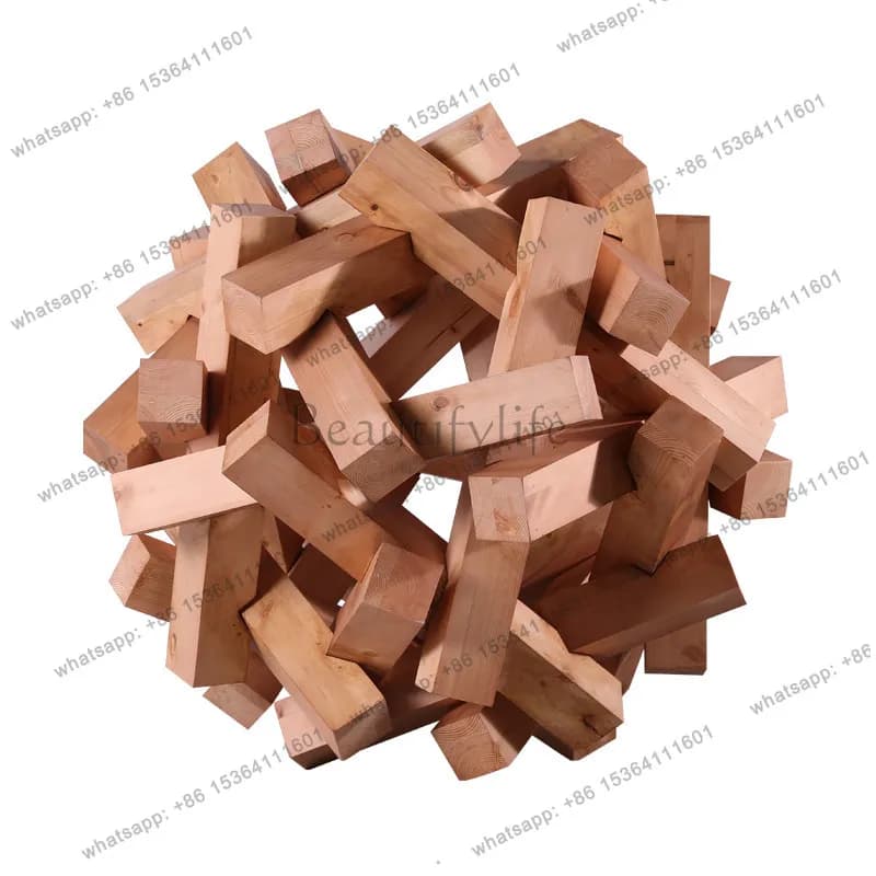 High-end hotel lobby solid wood splicing art sales office wood carving floor ornament