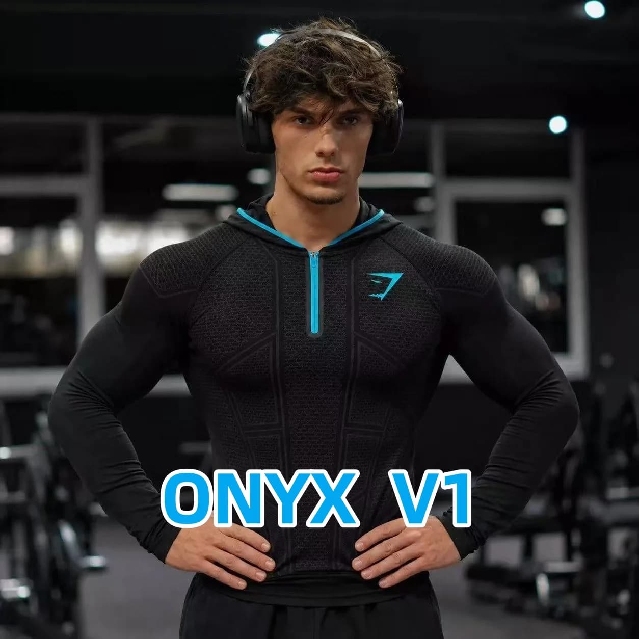 2026 GYMSHARK ONYX V1 Hoodie, GYMSHARK Fitness Clothing, Fitness Exercise Muscle Strength Tight Hoodie Shapewear Top