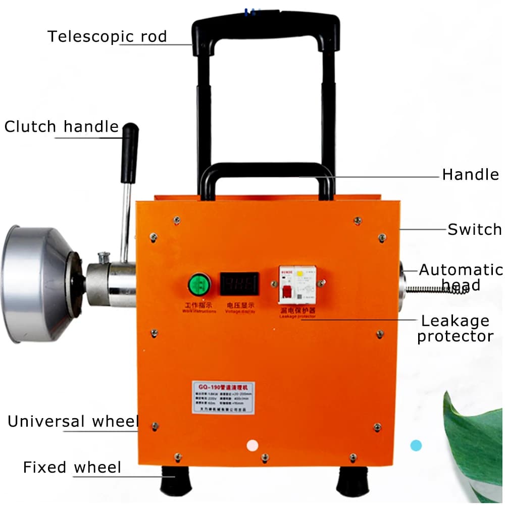 Sewer dredging machine 1.8KW professional electric pipe dredging machine pass tool toilet blockage 16mm springs
