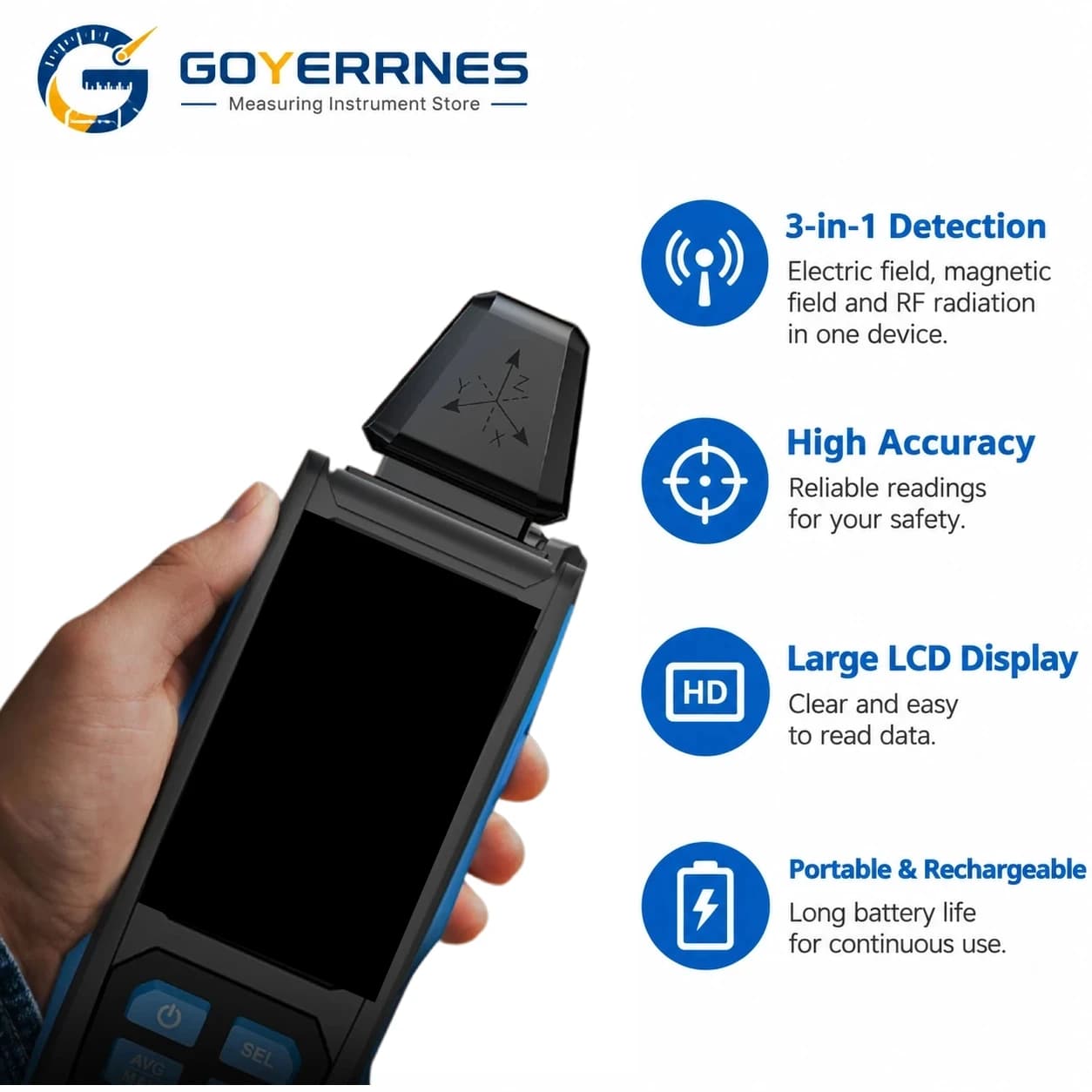 T5-EMF02R EMF Meter Electromagnetic Radiation Detector RF Electric Magnetic Field Tester for Home Office Industrial