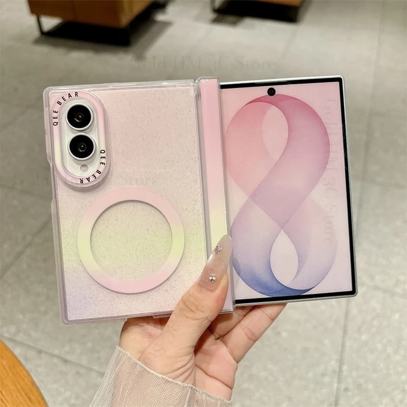 Gradient Sparkling Powder Translucent Phone Case For Apple iPhone Duo Camera Protector For Magsafe Magnetic Cover For iPhone Duo