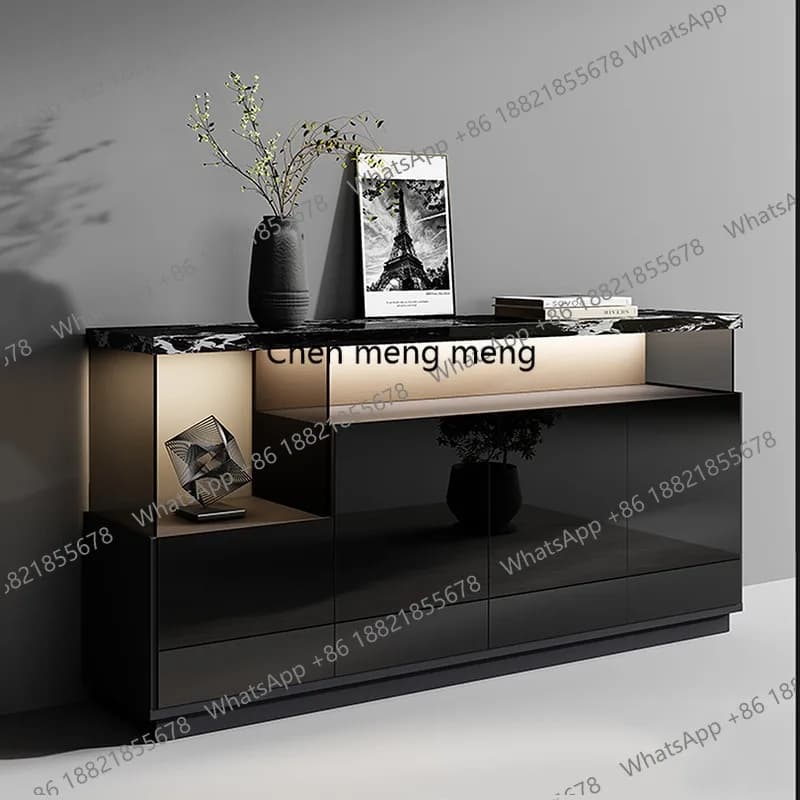 Minimalist rock slab dining side cabinet, small apartment living room, household storage, glass entrance cabinet