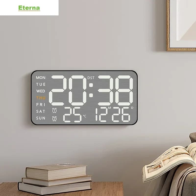 Large Digital Wall Clock Calendar Alarm Dimmable Display Temperature Humidity Date for Home Office