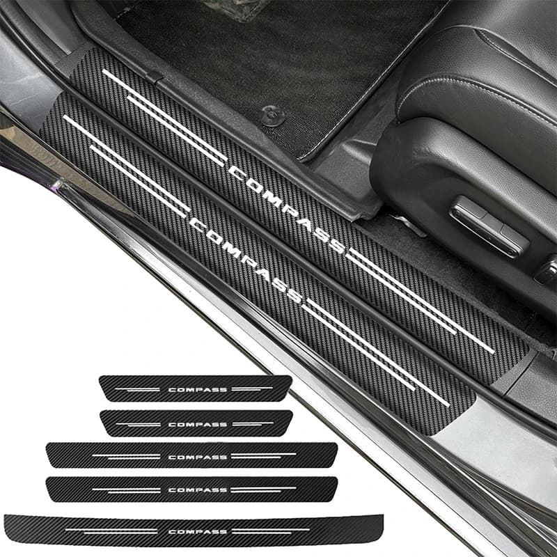 Fiber Car Door Threshold Sill Protector Trunk Stickers For Jeep Compass 2017 2018 2019 2020 2021-23Armrest 4*4 Car Accessories