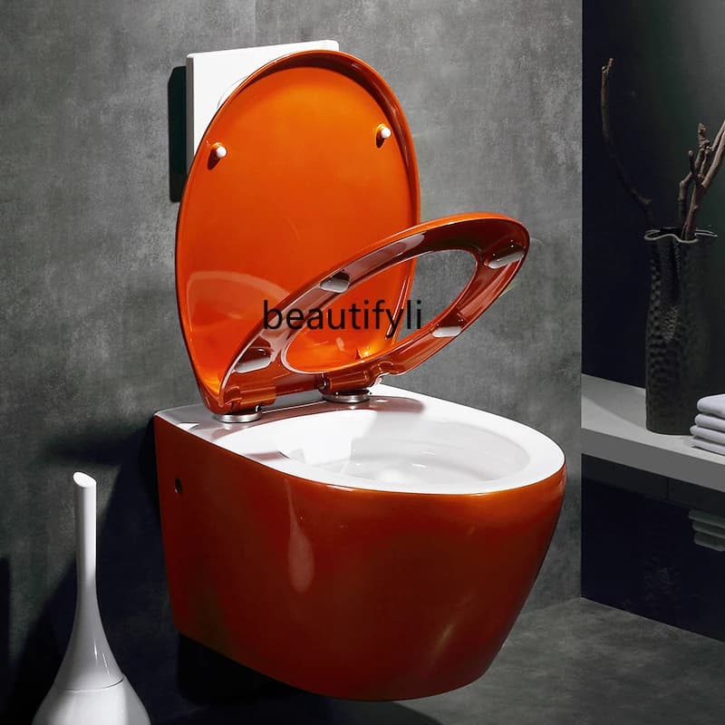 Wall-Mounted Rose Gold Toilet for Home Use, Wall-Drain Colorful Toilet Seat