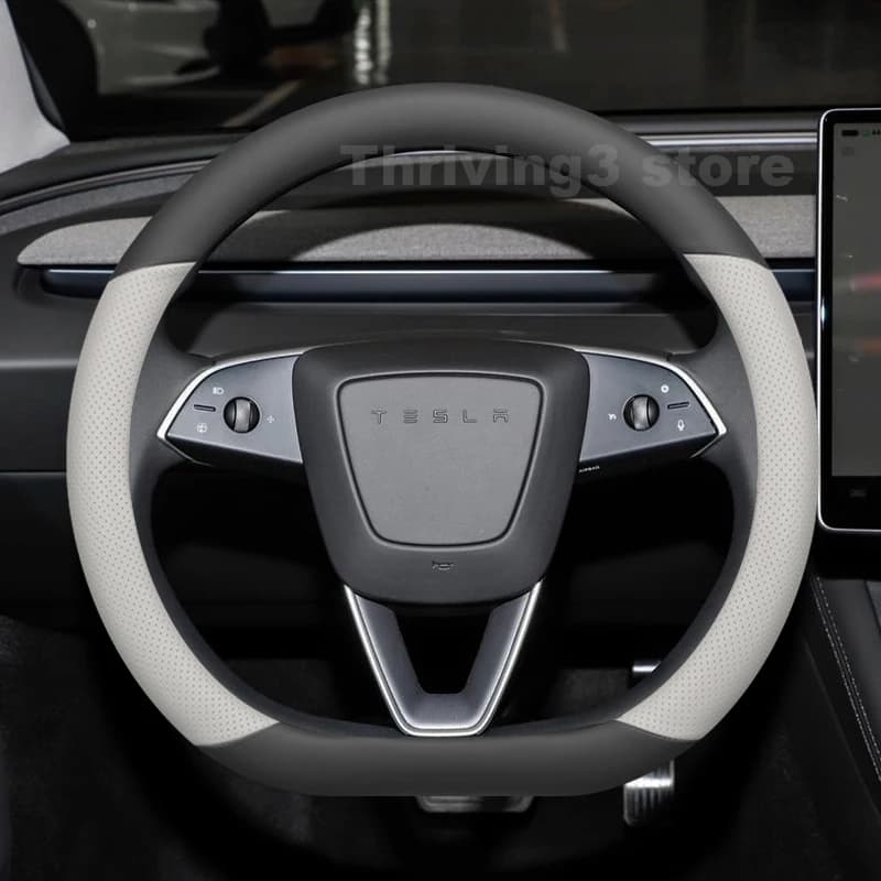Leather Car Steering Wheel Cover For NEW Tesla Model Y Juniper 2025 2026 Car Style Auto interior Tesla Model Y 2026 Accessories