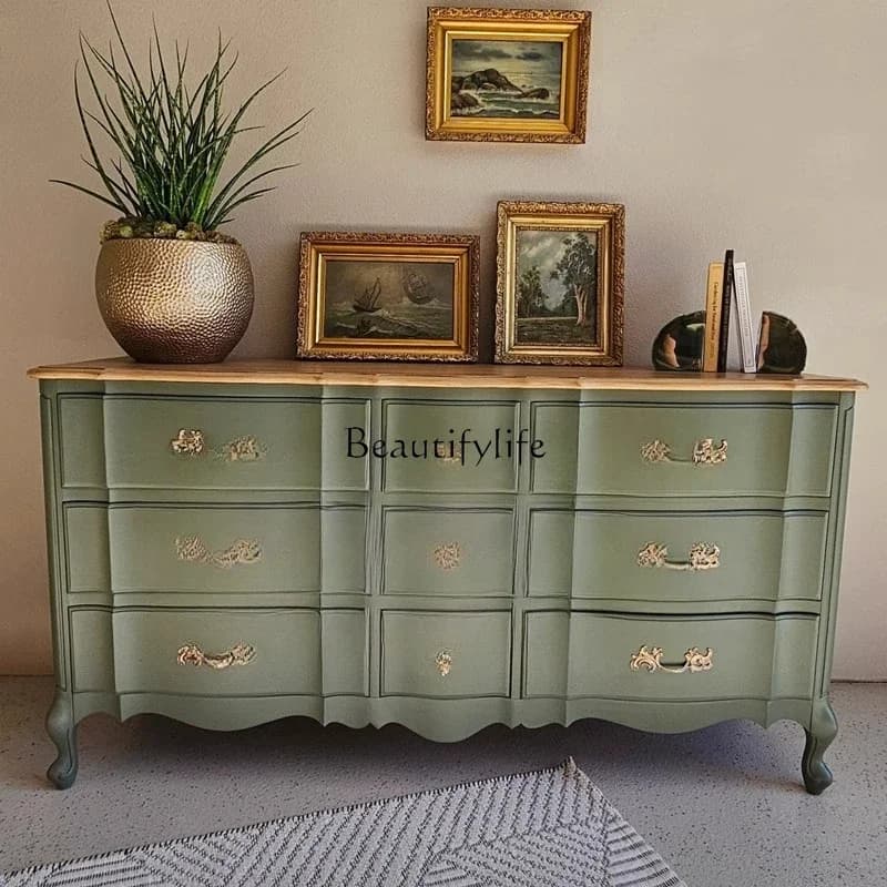 XX39American solid wood villa living room nine chest cabinets, French retro living room storage lockers