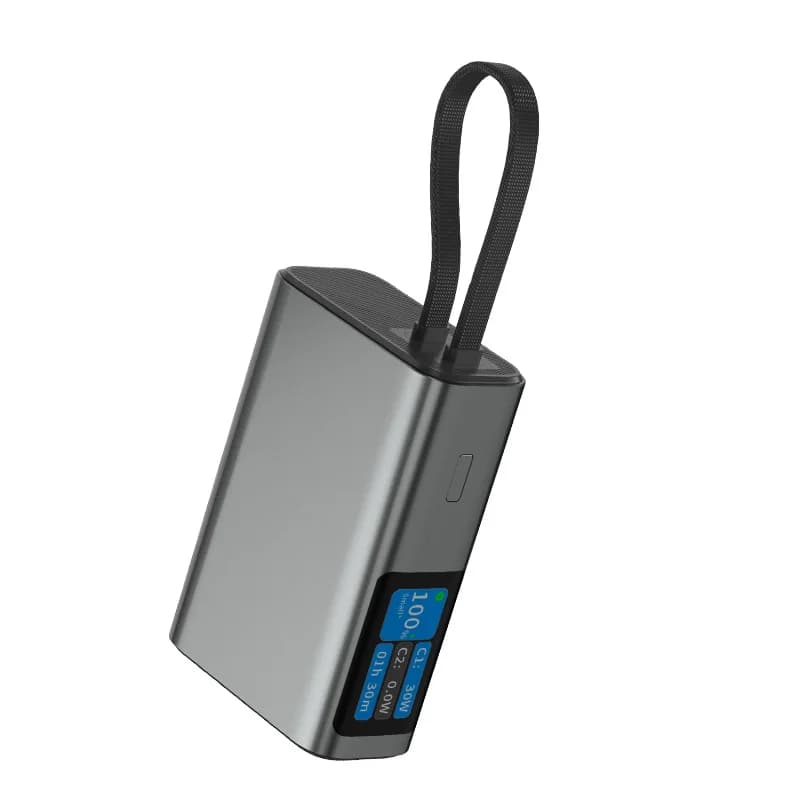 Newest 10000mah Aluminum Alloy Powerbank with LED Digital Screen Fast Charge and Built-in Cables