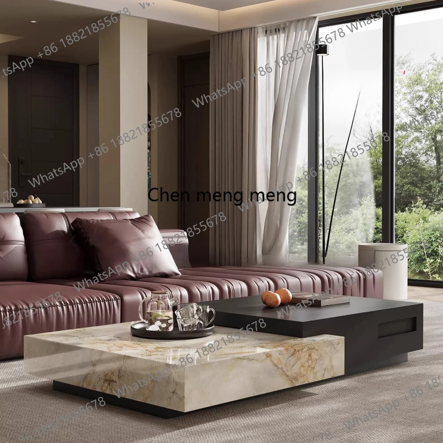 Designer living room combination marble coffee table, wabi-sabi style high-end modern simple coffee table