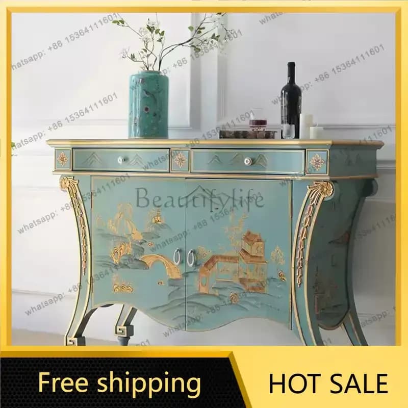 PJ neoclassical Chinese retro painted blue and gold entrance corridor platform