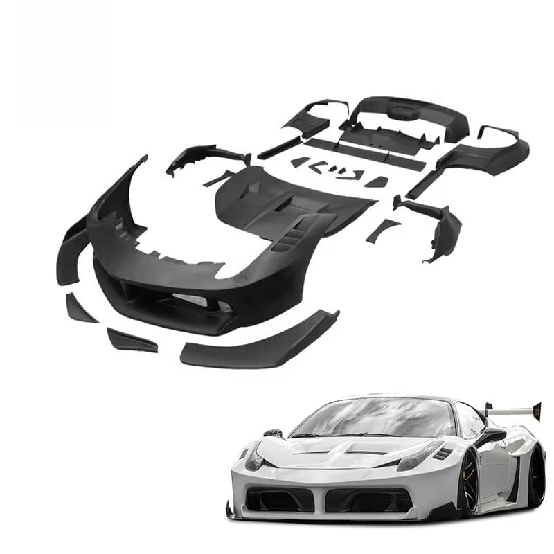 Upgrade to LB GT Style Car Bumper Assembly Wide Body Kit for 458 Wide Body Kit Front Hood Fenders Flare Side Skirts