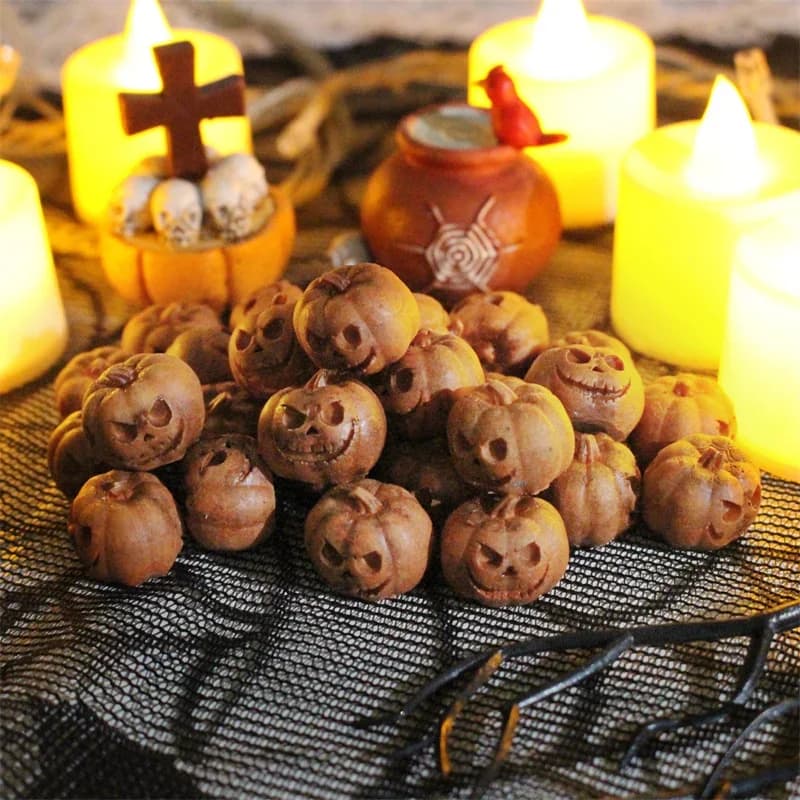 20pcs Mini Pumpkin Figurines Skeleton Ghost Face Ornament Miniature Halloween Pumpkins Decoration Fairy Garden Home Decor Gift