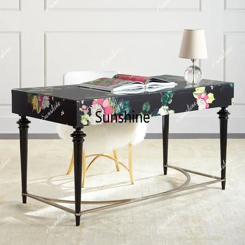 American light luxury solid wood dressing table retro hand-painted with drawers