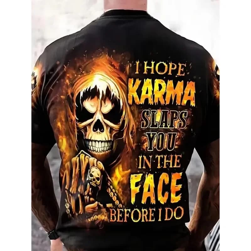 2026 Stylish Summer Men's Skull Print T-Shirt with Comfortable Breathable Fabric and Classic Round Neck Design for Outdoor